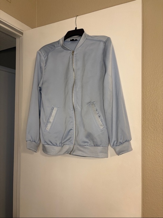 Topshop Jackets & Blazers - Topshop Pale Blue Zip-Up Bomber Jacket